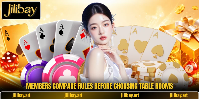 Members compare rules before choosing table rooms
